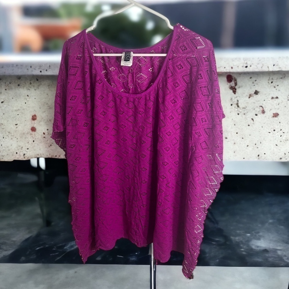 Becca Purple Lace Swim Coverup Dolman Sleeve XS